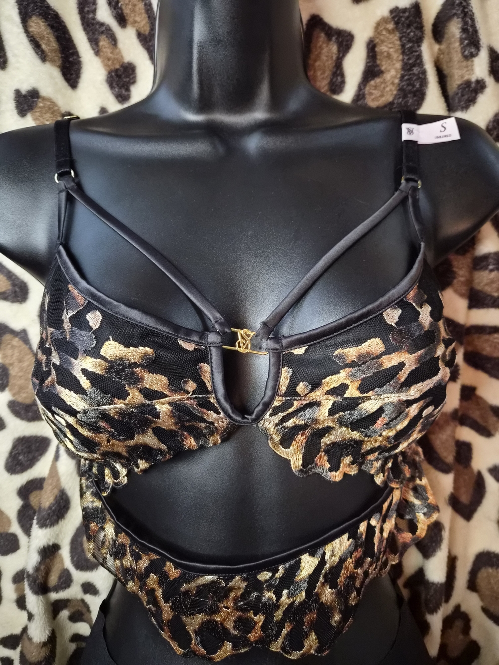 Victoria's Secret Leopard-Print Cutout Bralette in Black & Gold